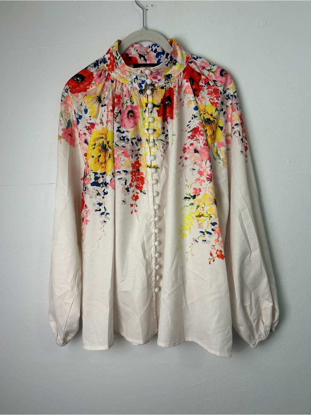 Beulah White Floral Button-Front Blouse